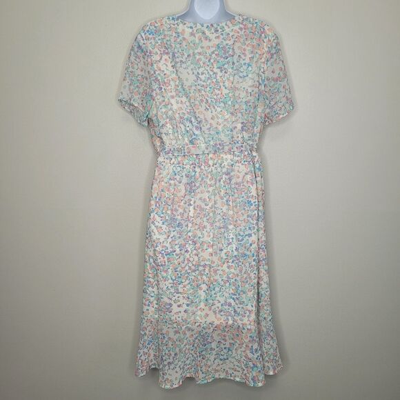 Blair pastel abstract dot print tie belt waist modest easter dress size large - Picture 2 of 7